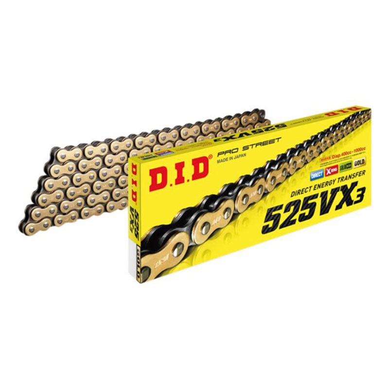 525VX3 x 114ZB Gold X'Ring s/bush chain w/ ZJ rivet link DID (525VX3114G)