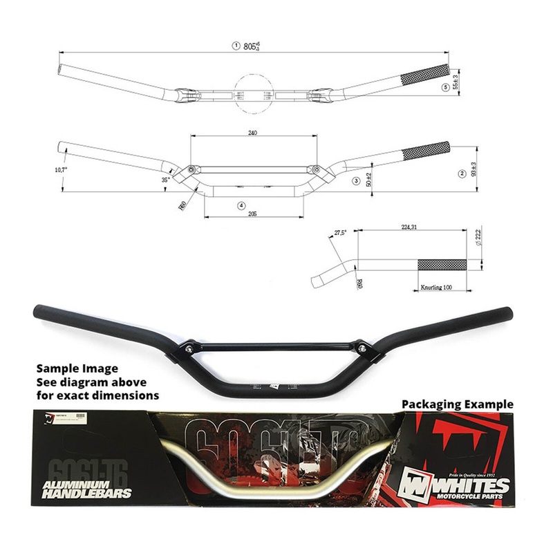 Whites Handlebars Alloy 6061 7/8" (22.2mm) KX/KXF/RMZ Black
